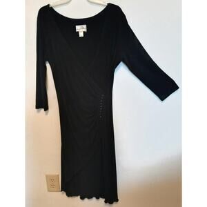 Joseph Ribkoff Black Dress Long Sleeve Smooth Knit Studded Waist Accent 8 Med